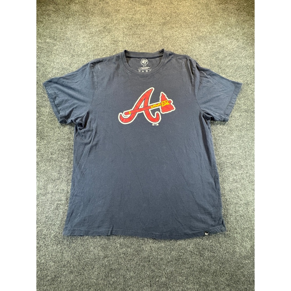 47 Brand Atlanta Braves MLB Navy Blue Tomahawk Logo Graphic T-Shirt Mens XL